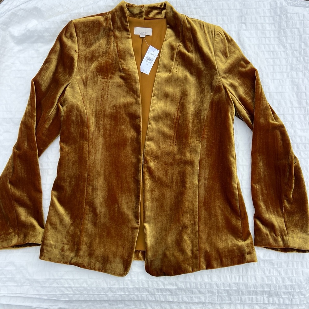 NWT LOFT Gold Velvet Open Blazer, M